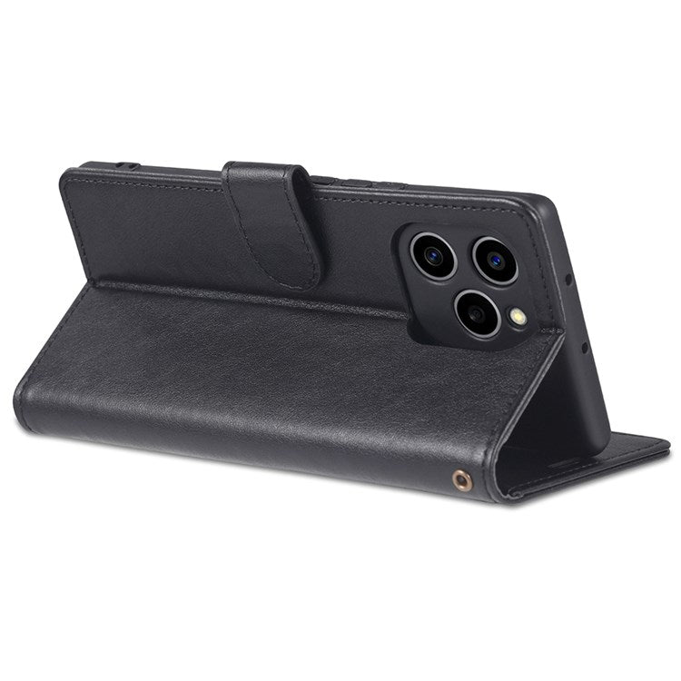 AZNS Textured PU Leather Phone Case for Honor 60 SE Protective Folio Flip Cover TPU Shockproof Stand Case with Wallet - Black