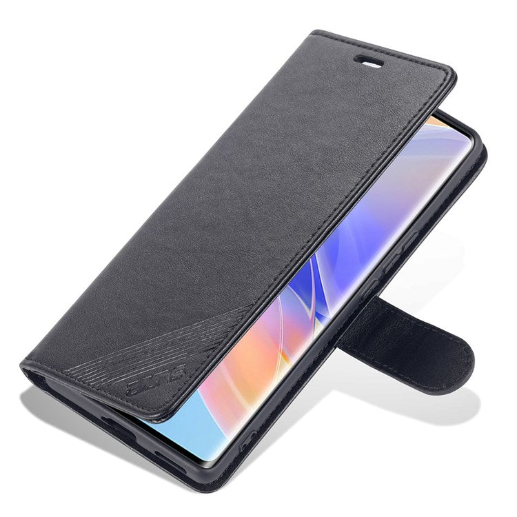 AZNS Textured PU Leather Phone Case for Honor 60 SE Protective Folio Flip Cover TPU Shockproof Stand Case with Wallet - Black