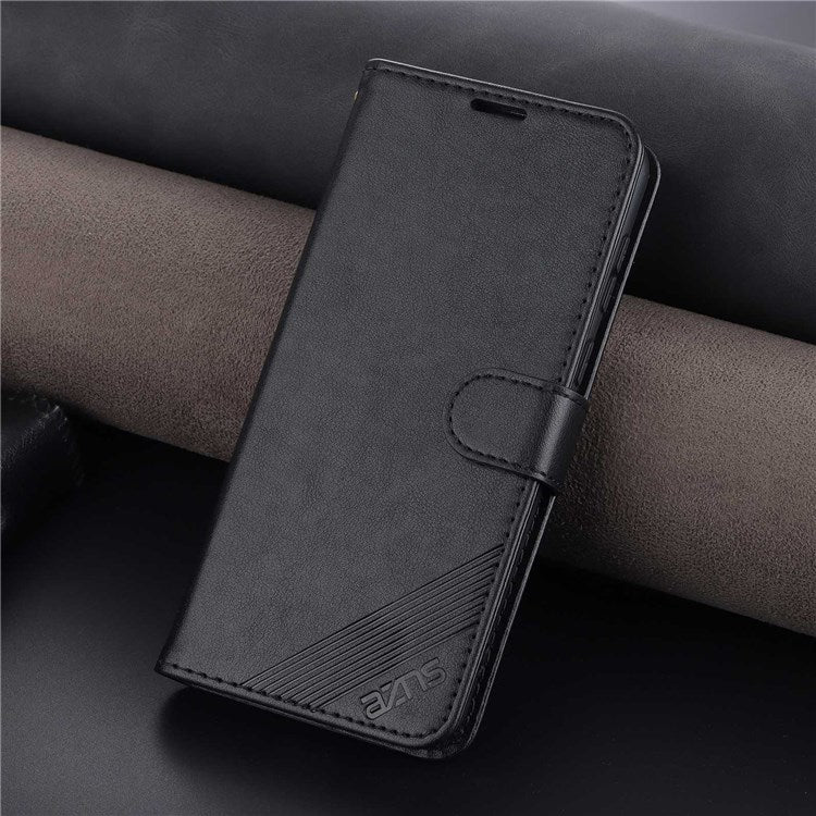 AZNS Textured PU Leather Phone Case for Honor 60 SE Protective Folio Flip Cover TPU Shockproof Stand Case with Wallet - Black