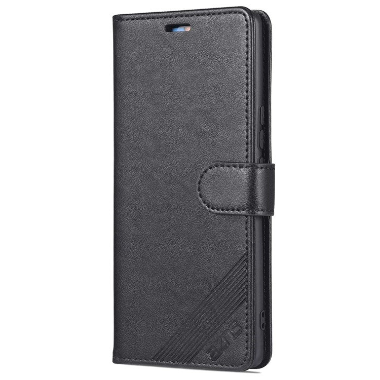 AZNS Textured PU Leather Phone Case for Honor 60 SE Protective Folio Flip Cover TPU Shockproof Stand Case with Wallet - Black