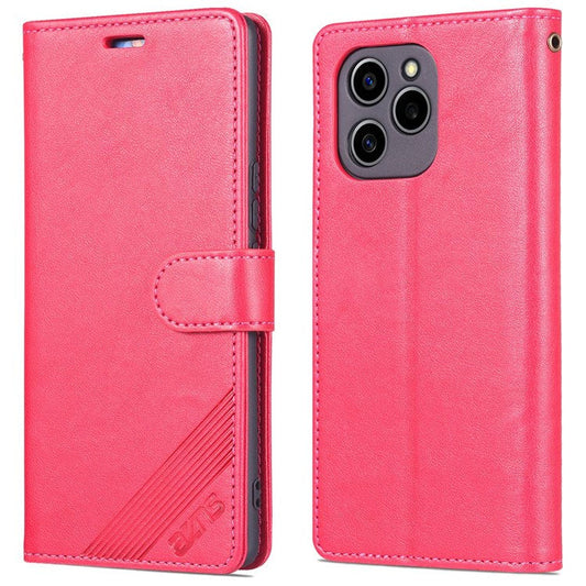 AZNS Textured PU Leather Phone Case for Honor 60 SE Protective Folio Flip Cover TPU Shockproof Stand Case with Wallet - Red