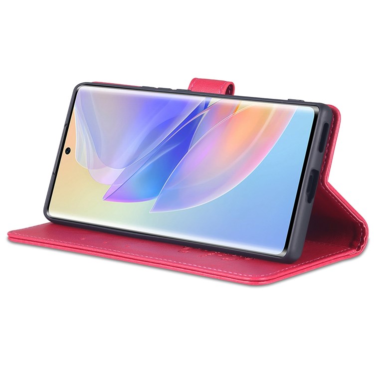 AZNS Textured PU Leather Phone Case for Honor 60 SE Protective Folio Flip Cover TPU Shockproof Stand Case with Wallet - Red