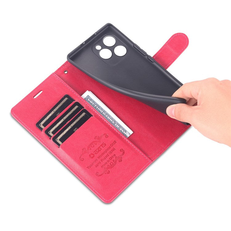 AZNS Textured PU Leather Phone Case for Honor 60 SE Protective Folio Flip Cover TPU Shockproof Stand Case with Wallet - Red