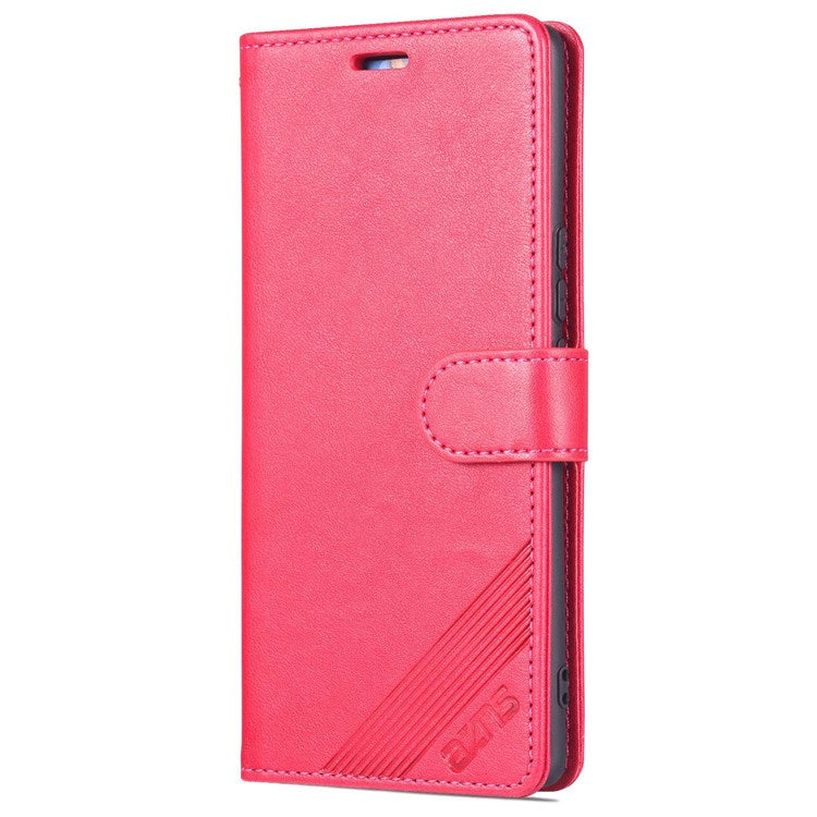 AZNS Textured PU Leather Phone Case for Honor 60 SE Protective Folio Flip Cover TPU Shockproof Stand Case with Wallet - Red