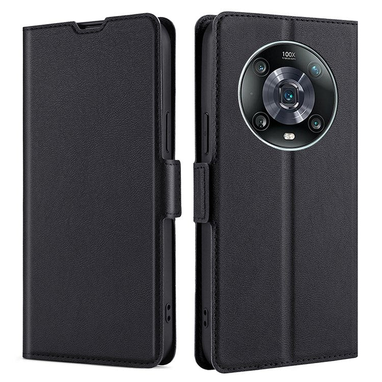 Ultra-thin PU Leather Case for Honor Magic4 Pro Shockproof Folio Flip Cover Side Magnetic Closure Stand Case with Card Holder - Black