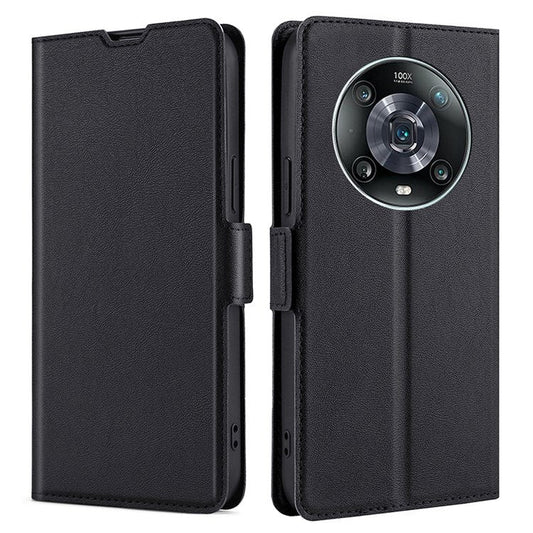 Ultra-thin PU Leather Case for Honor Magic4 Pro Shockproof Folio Flip Cover Side Magnetic Closure Stand Case with Card Holder - Black