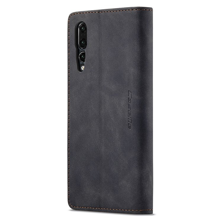 CASEME 013 Series For Huawei P20 Pro Phone Cover Anti-scratch Magnetic Auto-absorbed PU Leather Wallet Foldable Stand Smartphone Case - Black