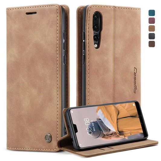 CASEME 013 Series For Huawei P20 Pro Phone Cover Anti-scratch Magnetic Auto-absorbed PU Leather Wallet Foldable Stand Smartphone Case - Brown