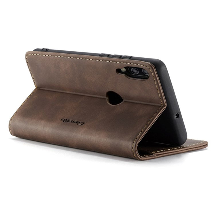 CASEME 013 Series Lightweight Mobile Phone Case Bag for Huawei P20 Lite (2018)/Nova 3e (China), Auto-absorbed PU Leather Wallet Foldable Stand Phone Cover - Coffee