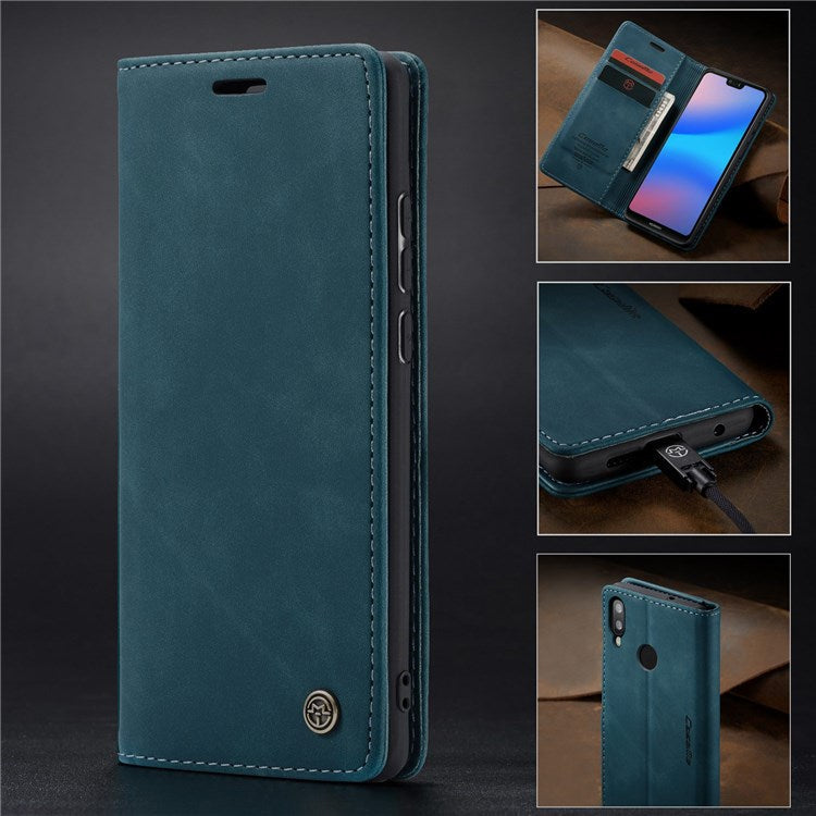 CASEME 013 Series Lightweight Mobile Phone Case Bag for Huawei P20 Lite (2018)/Nova 3e (China), Auto-absorbed PU Leather Wallet Foldable Stand Phone Cover - Blue