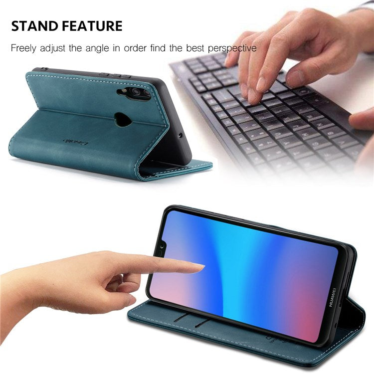 CASEME 013 Series Lightweight Mobile Phone Case Bag for Huawei P20 Lite (2018)/Nova 3e (China), Auto-absorbed PU Leather Wallet Foldable Stand Phone Cover - Blue