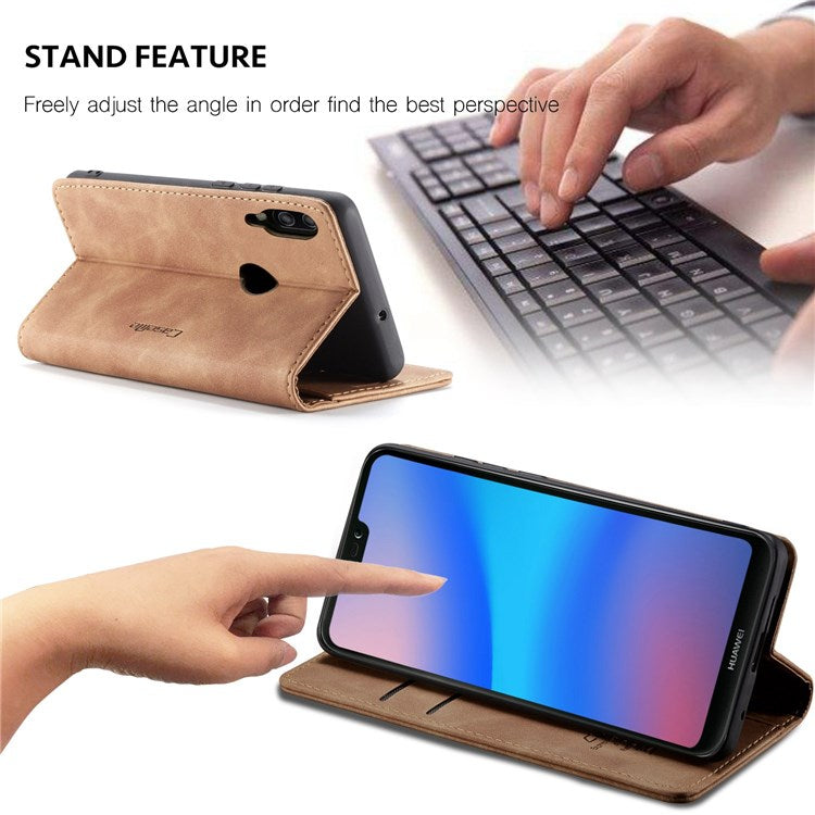CASEME 013 Series Lightweight Mobile Phone Case Bag for Huawei P20 Lite (2018)/Nova 3e (China), Auto-absorbed PU Leather Wallet Foldable Stand Phone Cover - Brown