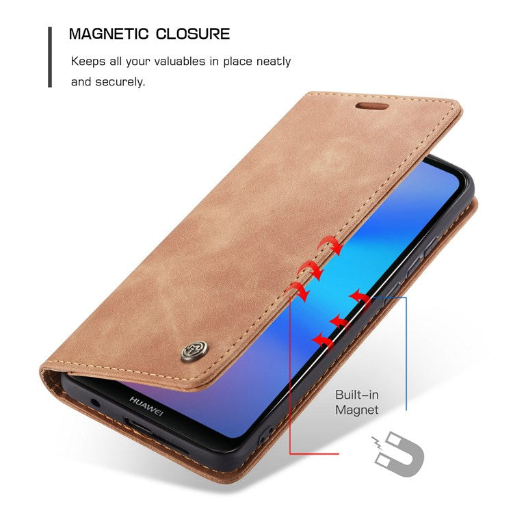 CASEME 013 Series Lightweight Mobile Phone Case Bag for Huawei P20 Lite (2018)/Nova 3e (China), Auto-absorbed PU Leather Wallet Foldable Stand Phone Cover - Brown