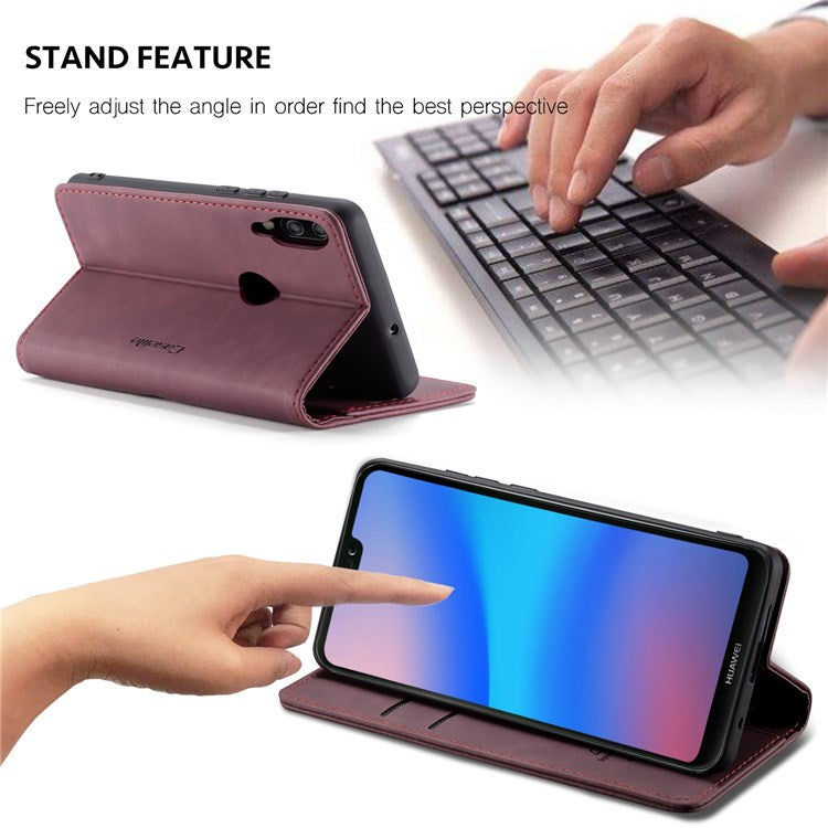 CASEME 013 Series Lightweight Mobile Phone Case Bag for Huawei P20 Lite (2018)/Nova 3e (China), Auto-absorbed PU Leather Wallet Foldable Stand Phone Cover - Red