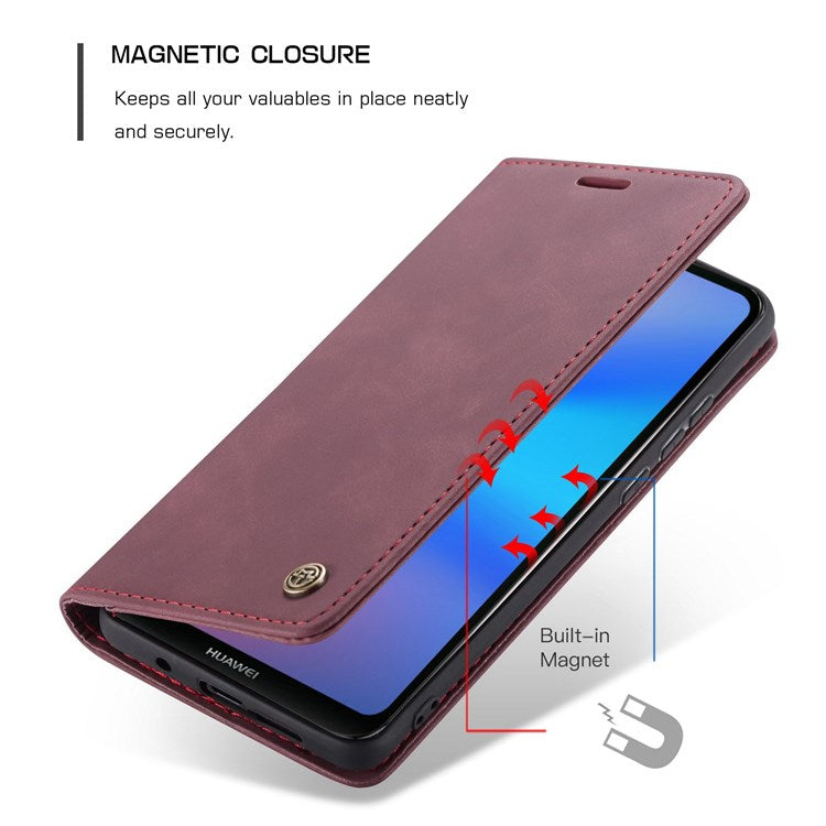 CASEME 013 Series Lightweight Mobile Phone Case Bag for Huawei P20 Lite (2018)/Nova 3e (China), Auto-absorbed PU Leather Wallet Foldable Stand Phone Cover - Red