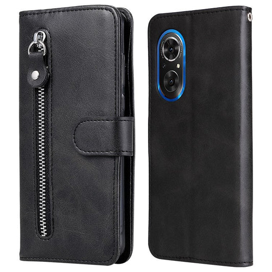 For Honor 50 SE/Huawei nova 9 SE PU Leather Zipper Pocket Wallet Phone Case Magnetic Closure Stand Carrying Pouch Cover - Black