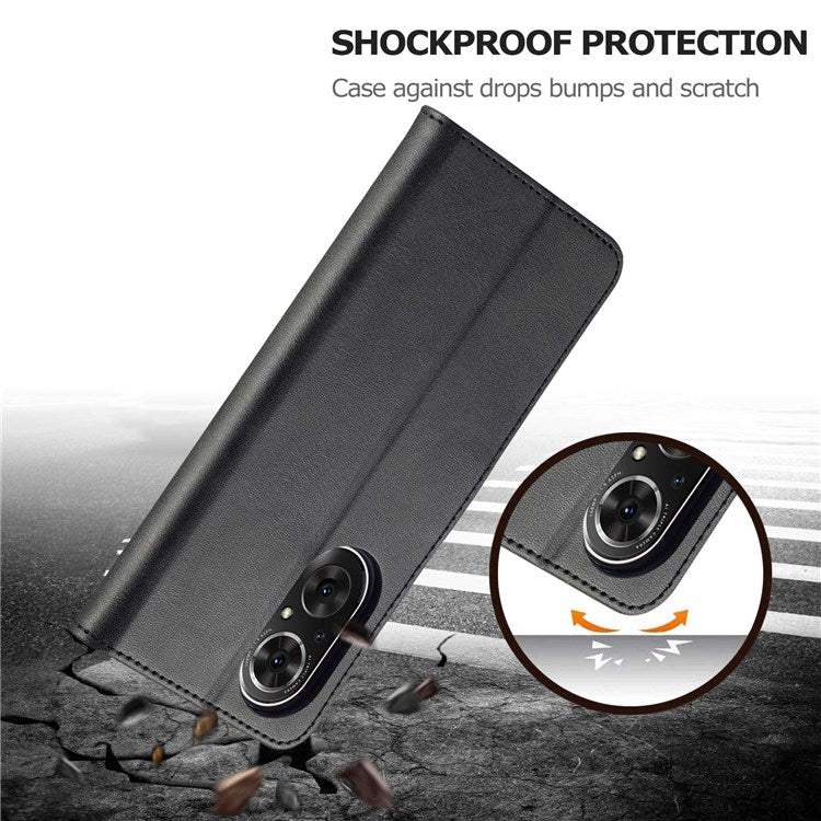 LC.IMEEKE For Honor 50 SE Textured PU Leather Wallet Case Adjustable Stand Folio Flip Phone Cover - Black