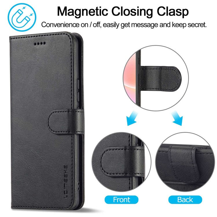 LC.IMEEKE For Honor 50 SE Textured PU Leather Wallet Case Adjustable Stand Folio Flip Phone Cover - Black