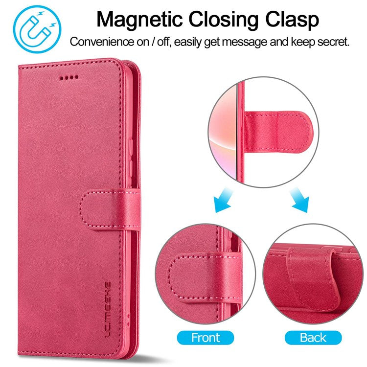 LC.IMEEKE For Honor 50 SE Textured PU Leather Wallet Case Adjustable Stand Folio Flip Phone Cover - Red