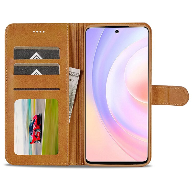 LC.IMEEKE For Honor 50 SE Textured PU Leather Wallet Case Adjustable Stand Folio Flip Phone Cover - Light Brown