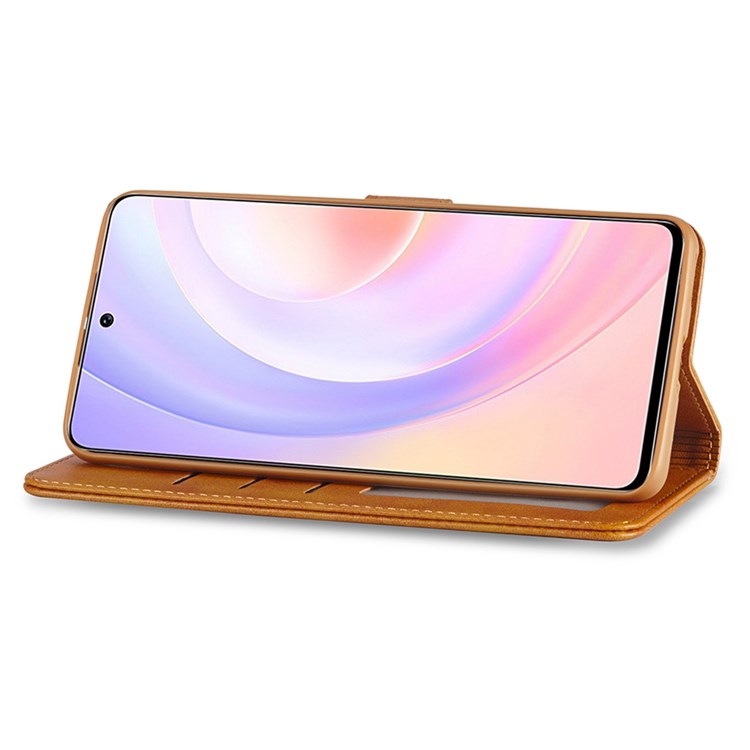 LC.IMEEKE For Honor 50 SE Textured PU Leather Wallet Case Adjustable Stand Folio Flip Phone Cover - Light Brown