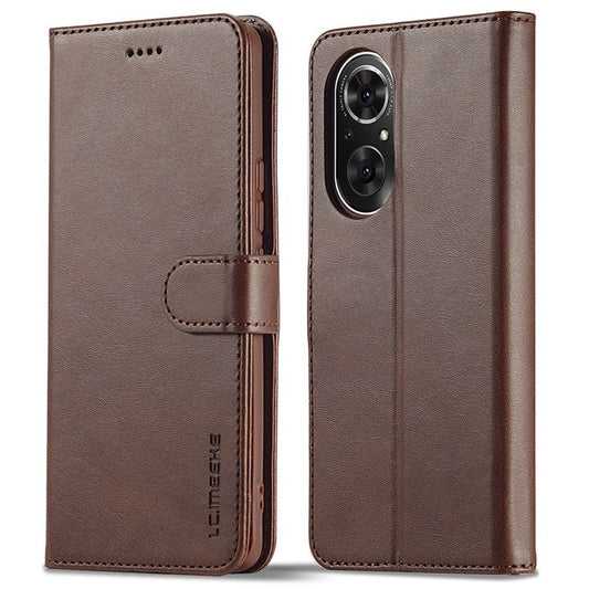 LC.IMEEKE For Honor 50 SE Textured PU Leather Wallet Case Adjustable Stand Folio Flip Phone Cover - Brown