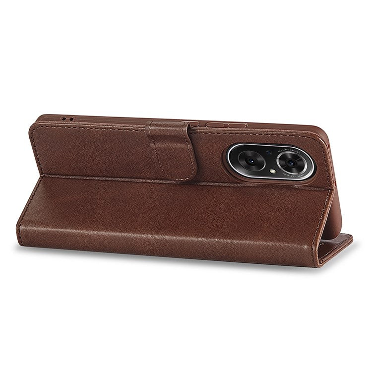 LC.IMEEKE For Honor 50 SE Textured PU Leather Wallet Case Adjustable Stand Folio Flip Phone Cover - Brown