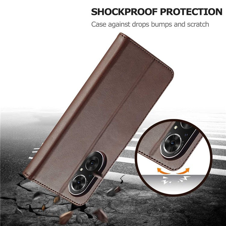 LC.IMEEKE For Honor 50 SE Textured PU Leather Wallet Case Adjustable Stand Folio Flip Phone Cover - Brown