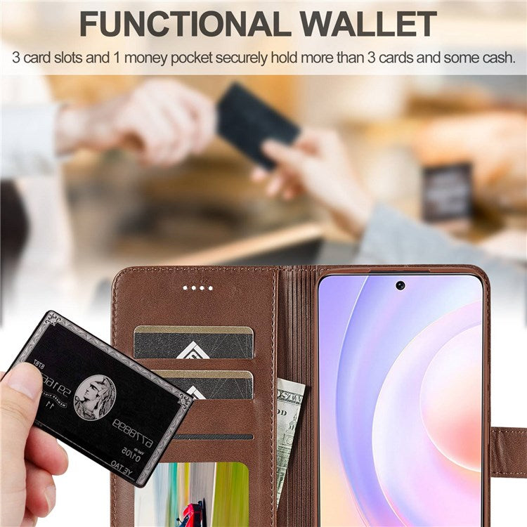 LC.IMEEKE For Honor 50 SE Textured PU Leather Wallet Case Adjustable Stand Folio Flip Phone Cover - Brown