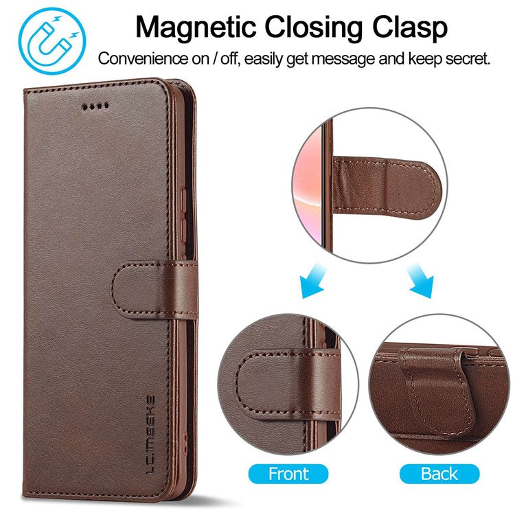 LC.IMEEKE For Honor 50 SE Textured PU Leather Wallet Case Adjustable Stand Folio Flip Phone Cover - Brown