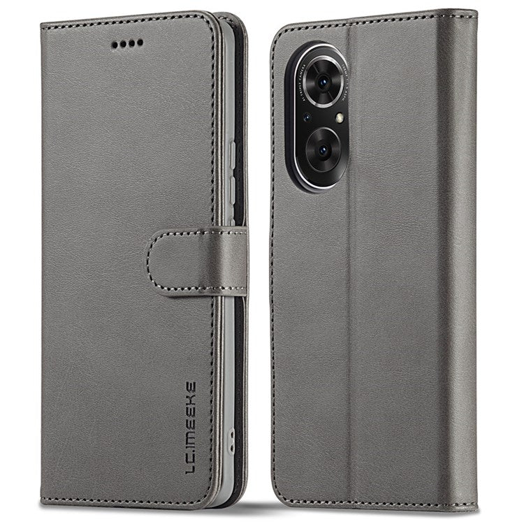 LC.IMEEKE For Honor 50 SE Textured PU Leather Wallet Case Adjustable Stand Folio Flip Phone Cover - Grey