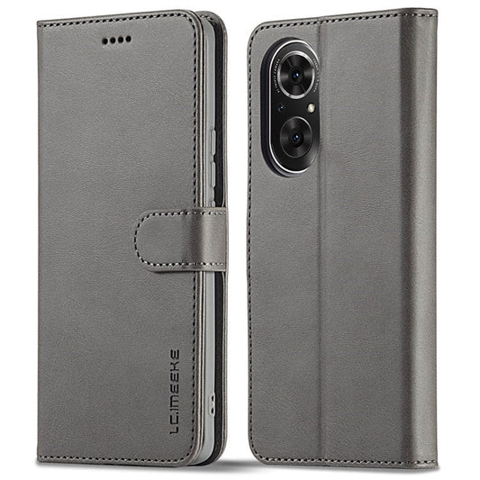 LC.IMEEKE For Honor 50 SE Textured PU Leather Wallet Case Adjustable Stand Folio Flip Phone Cover - Grey