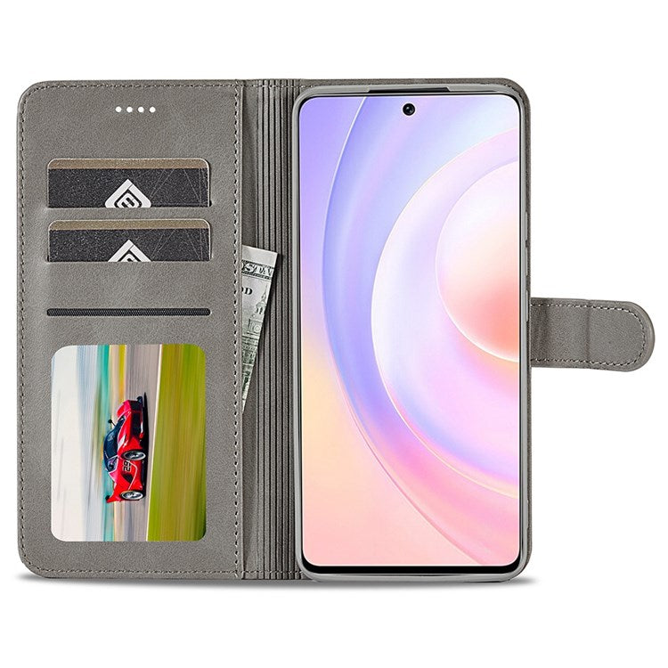 LC.IMEEKE For Honor 50 SE Textured PU Leather Wallet Case Adjustable Stand Folio Flip Phone Cover - Grey