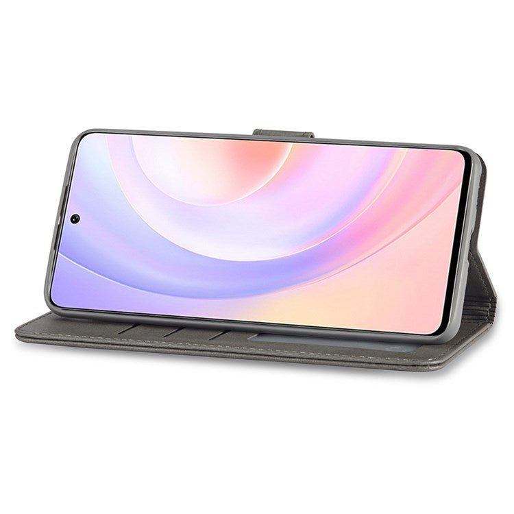 LC.IMEEKE For Honor 50 SE Textured PU Leather Wallet Case Adjustable Stand Folio Flip Phone Cover - Grey