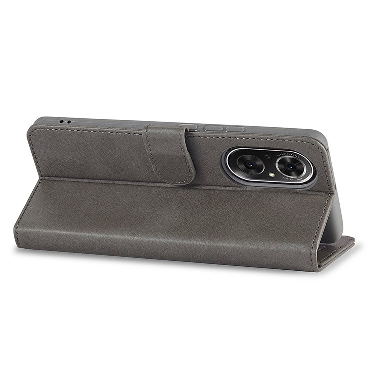 LC.IMEEKE For Honor 50 SE Textured PU Leather Wallet Case Adjustable Stand Folio Flip Phone Cover - Grey