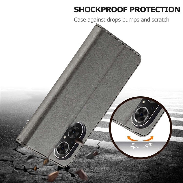 LC.IMEEKE For Honor 50 SE Textured PU Leather Wallet Case Adjustable Stand Folio Flip Phone Cover - Grey