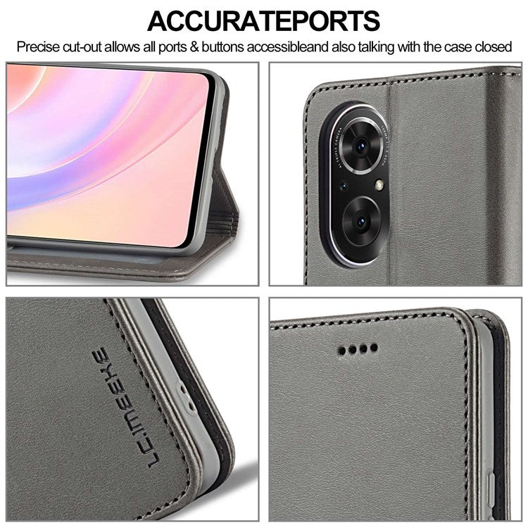 LC.IMEEKE For Honor 50 SE Textured PU Leather Wallet Case Adjustable Stand Folio Flip Phone Cover - Grey