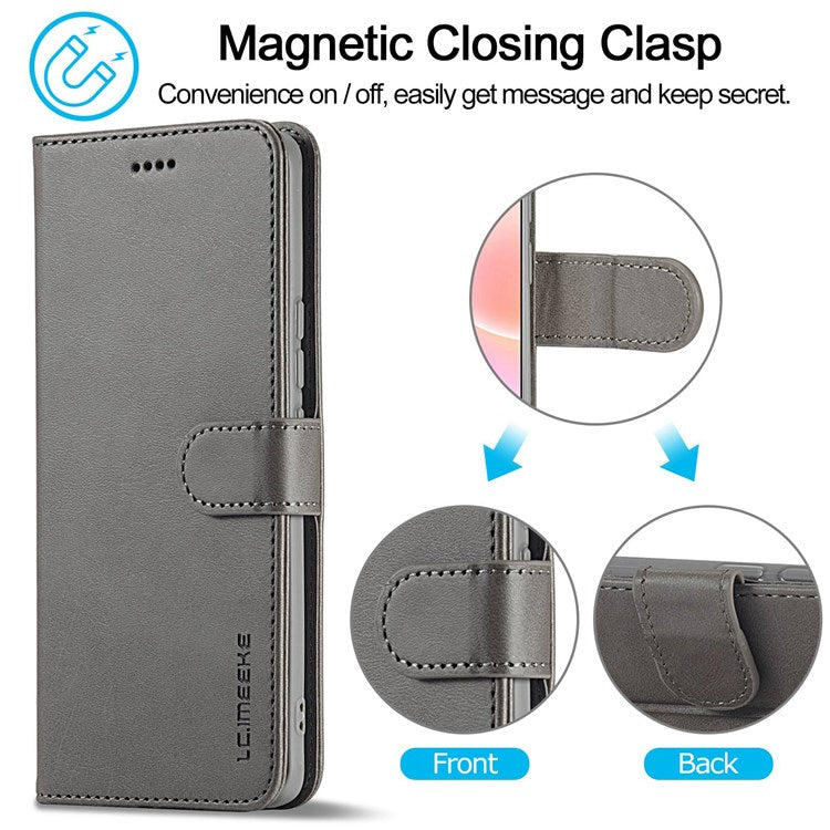 LC.IMEEKE For Honor 50 SE Textured PU Leather Wallet Case Adjustable Stand Folio Flip Phone Cover - Grey