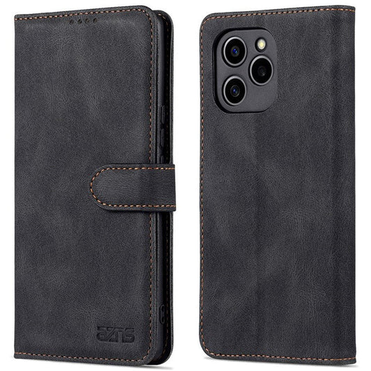 AZNS PU Leather Stand Cover for Honor 60 SE, Wallet Magnetic Clasp Phone Case - Black