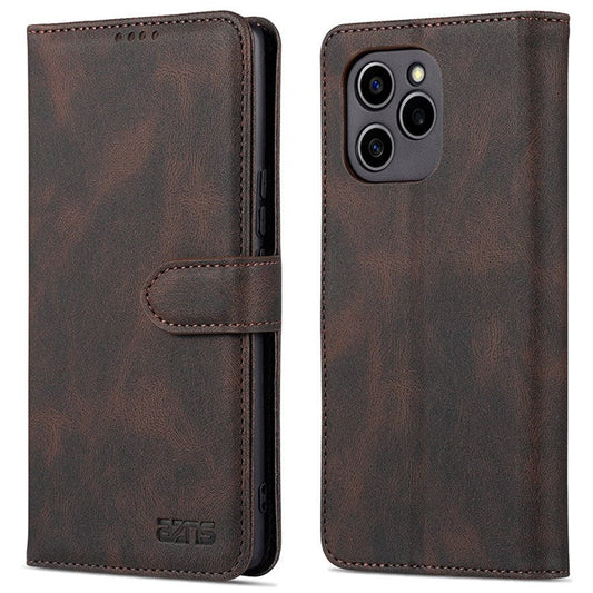 AZNS PU Leather Stand Cover for Honor 60 SE, Wallet Magnetic Clasp Phone Case - Brown