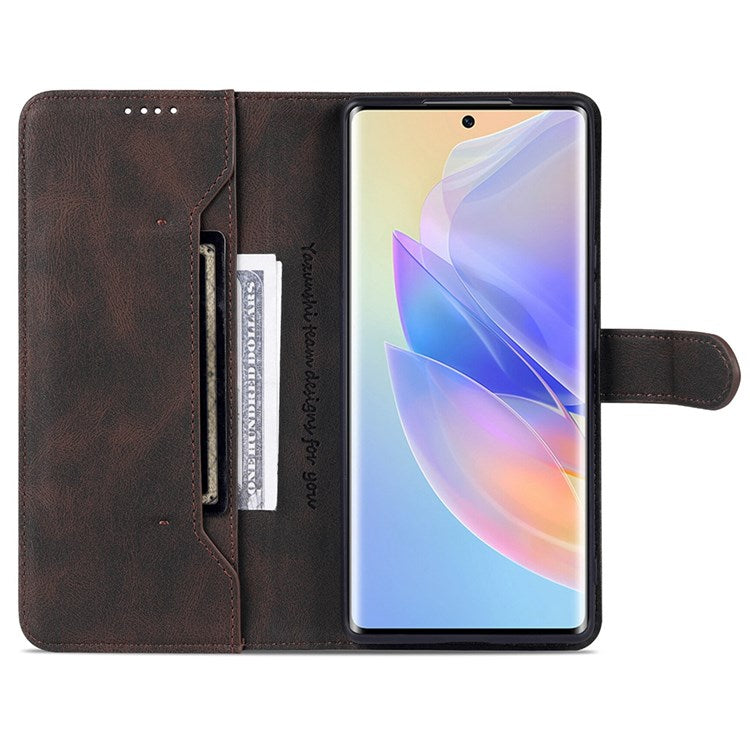 AZNS PU Leather Stand Cover for Honor 60 SE, Wallet Magnetic Clasp Phone Case - Brown