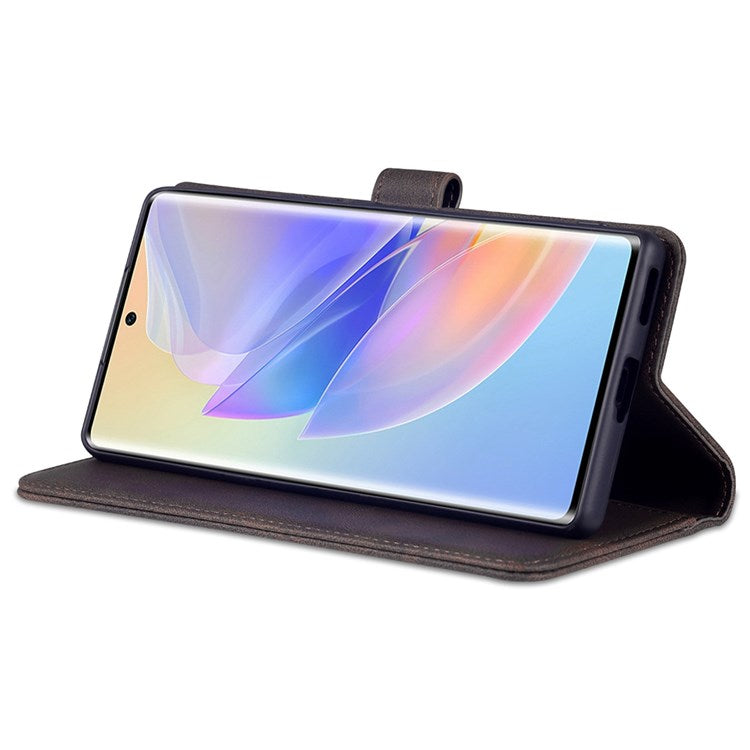 AZNS PU Leather Stand Cover for Honor 60 SE, Wallet Magnetic Clasp Phone Case - Brown