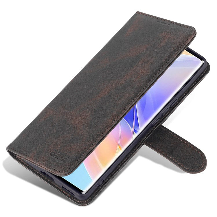 AZNS PU Leather Stand Cover for Honor 60 SE, Wallet Magnetic Clasp Phone Case - Brown