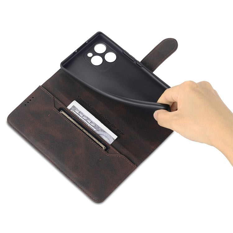 AZNS PU Leather Stand Cover for Honor 60 SE, Wallet Magnetic Clasp Phone Case - Brown