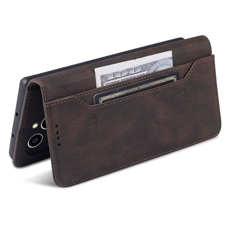 AZNS PU Leather Stand Cover for Honor 60 SE, Wallet Magnetic Clasp Phone Case - Brown