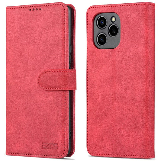 AZNS PU Leather Stand Cover for Honor 60 SE, Wallet Magnetic Clasp Phone Case - Red