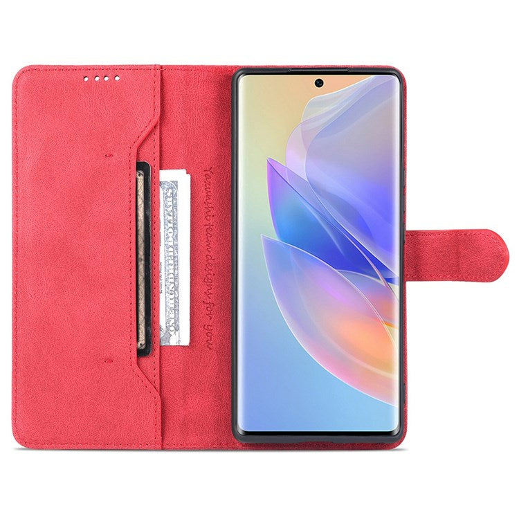 AZNS PU Leather Stand Cover for Honor 60 SE, Wallet Magnetic Clasp Phone Case - Red