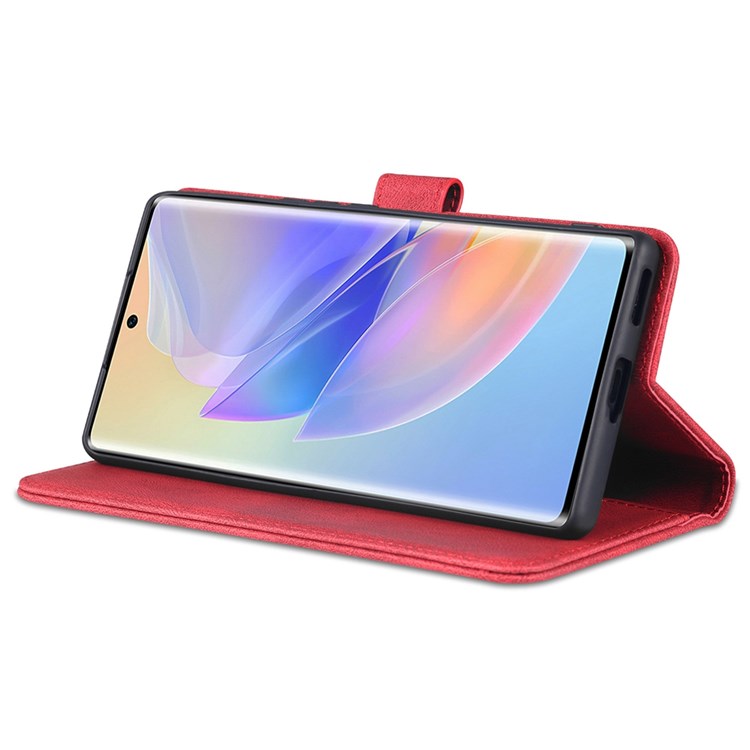 AZNS PU Leather Stand Cover for Honor 60 SE, Wallet Magnetic Clasp Phone Case - Red