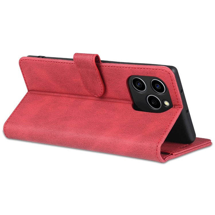 AZNS PU Leather Stand Cover for Honor 60 SE, Wallet Magnetic Clasp Phone Case - Red