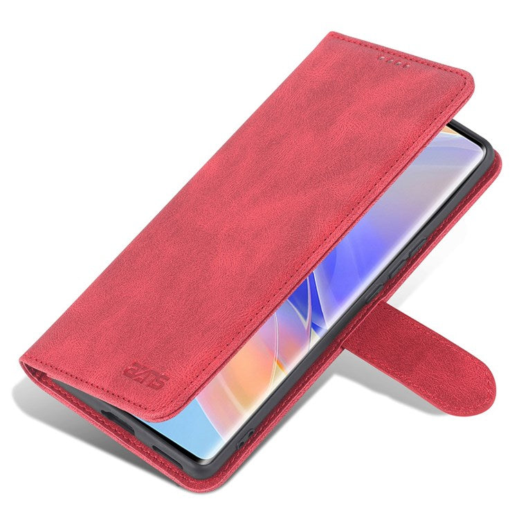 AZNS PU Leather Stand Cover for Honor 60 SE, Wallet Magnetic Clasp Phone Case - Red
